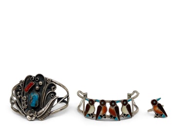 Two Navajo Silver Cuff Bracelets and Ring