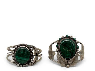 Two Navajo Malachite Silver Cuff Bracelets