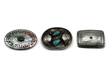 Three Silver and Turquoise Inset Belt Buckles