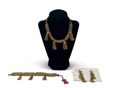 Schiaparelli Three Piece Gold Tassel Jewelry Set