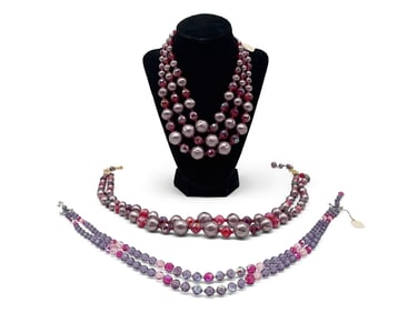 3 Schiaparelli Purple Beaded Costume Necklaces