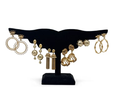 Six Sets Schiaparelli Gold Tone Costume Earrings