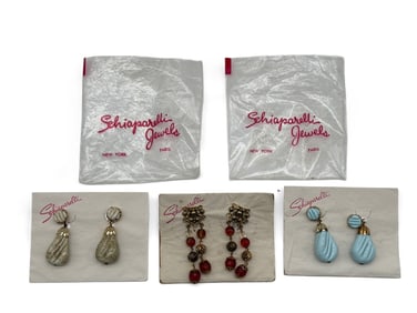 Three Schiaparelli Costume Beaded Drop Earrings