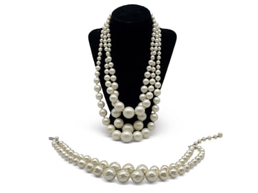 2 Schiaparelli Faux Pearl Costume Necklaces