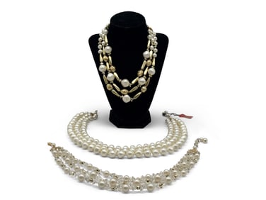3 Schiaparelli Faux Pearl Costume Necklaces
