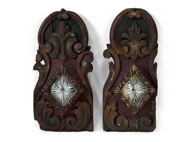 Pair of Carved and Mirrored Wall Sconces