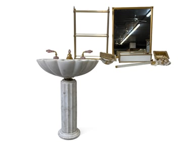 Sherle Wagner Rose Quartz Pedestal Sink Bathroom Vanity Grouping