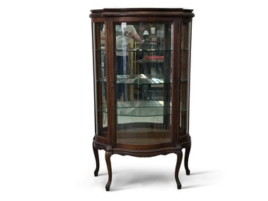Victorian Oak Serpentine Glass China Cabinet