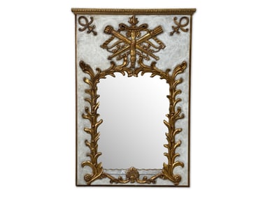 French Style Carved and Painted Trumeau Style Mirror
