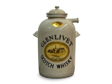 Large Glenlivet Scotch Labeled Stoneware Vessel