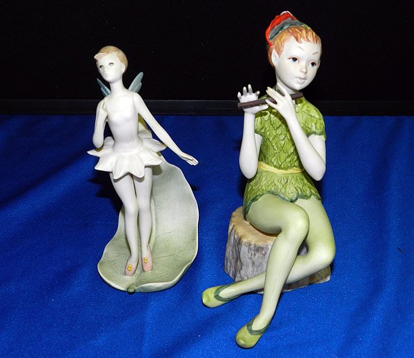 Lot of Two Cybis Figurines: Two Cybis porcelain figurines: "Tinkerbell" (7"); "Peter Pan" (7-1/2").