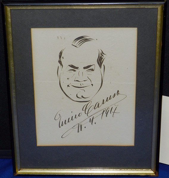 Enrico Caruso. Autographed Self-Portrait: Enrico Caruso. Pen and ink on paper, autographed self-portrait, dated 11.4.1917. 7-1/2" x 6".