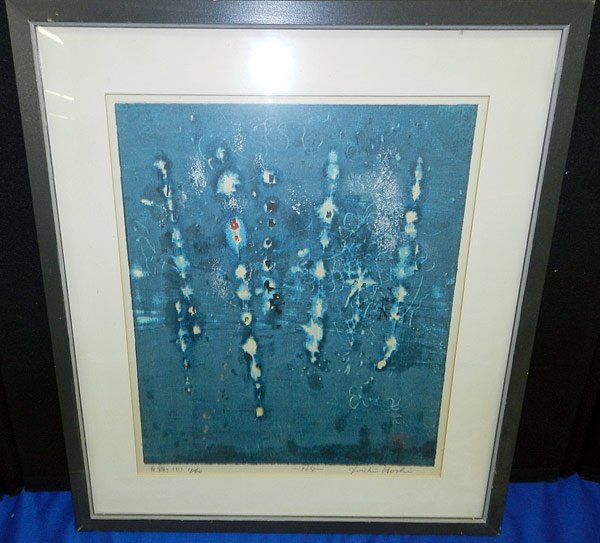 Joichi Hoshi. Woodblock, Abstract: Joichi Hoshi. Abstract woodblock print on paper, untitled. #11 of 50; dated 1964. 14" x 11-1/2".