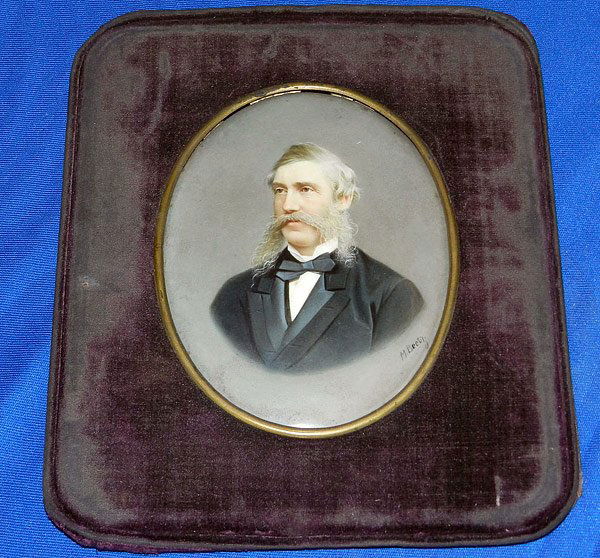 M. Bretz. Oil on KPM Porcelain, Portrait: M. Bretz .Oil on KPM porcelain, portrait of whiskered gentleman. 5-1/2" x 4-1/4".