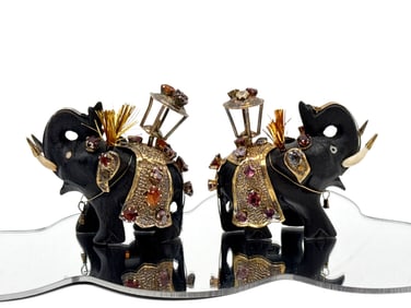 Pair of Sri Lankan Kandy Elephant Figures