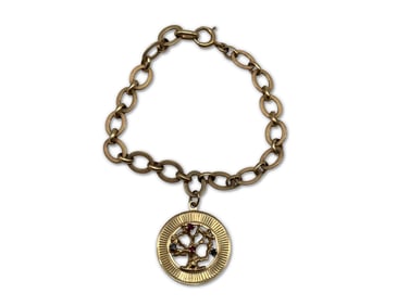 14K Yellow Gold Link Bracelet With Gemstone Tree Charm