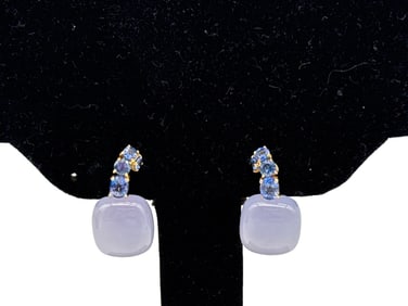 18K YG Chalcedony and Gemstone Earrings