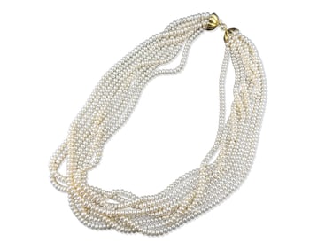 Eight-Strand Pearl Necklace With Gold Clasp