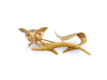 14K Yellow Gold Stylized Fox Brooch