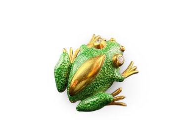 Tiffany & Co. 18K Enamel Frog Brooch