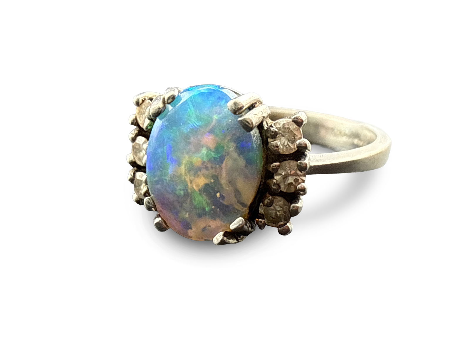 14K White Gold Ring with Opal and Diamonds (1 of 4)