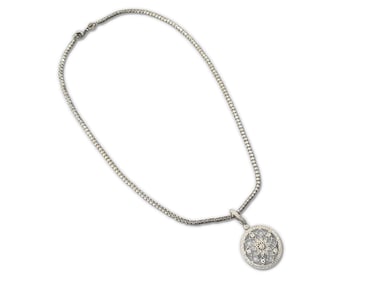 18K White Gold, Diamond, and Onyx Pendant Necklace