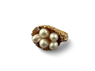 14K Yellow Gold Ring with Pearls and Diamond