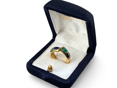 18K Yellow Gold Lapiz Lazuli and Malachite Ring