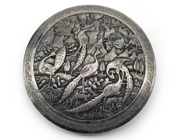 Persian Silver Repoussé Peacock Lidded Box