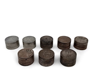 Eight Continental Silver Coin Snuff Boxes