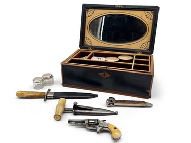 19th Century Cased Gambler's Box with Revolver