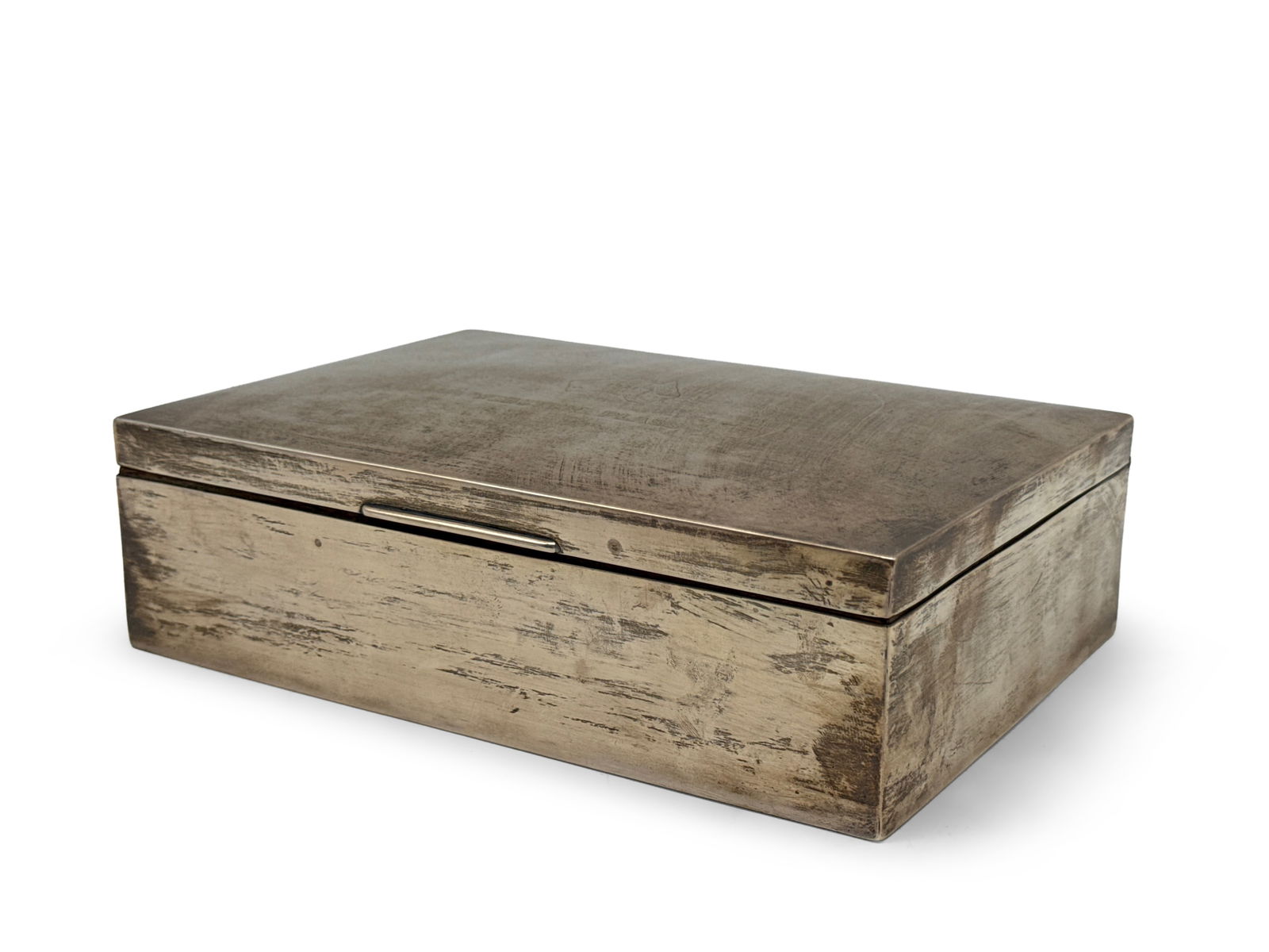 Webster Plass Sterling Silver Cigar Box: A Webster Plass sterling silver cigar box of rectangular form with hinged lid and wood-lined interior, engraved "Webster Plass" under etched map of Australia. Dated 1941. Includes Mrs. Margaret Webste