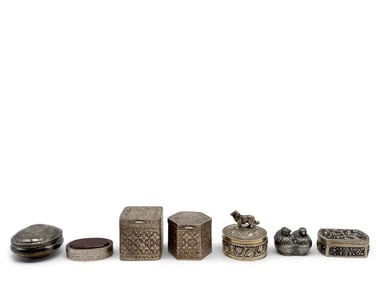 Four Decorative Silver Repoussé and Coin Boxes