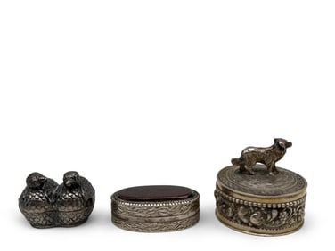 Figural Silver and Carnelian Stone Trinket Boxes