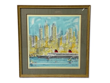 Pierre Pages Passenger Liner SS France Framed Silk Scarf