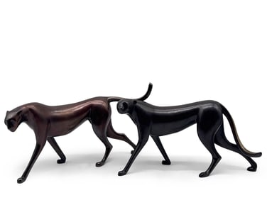 Two Loet Vanderveen Bronzes: Cheetah and Panther