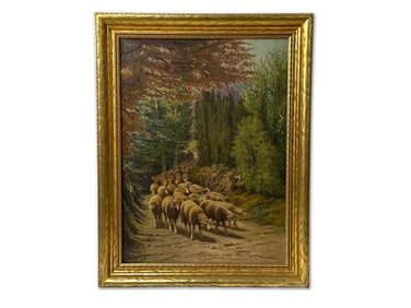 Maurice Rousseau Oil/Canvas: Shepherd and His Flock