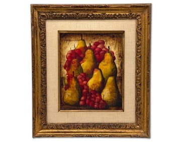 Phillipe Auge Oil/Board: Still Life with Pears and Cherries
