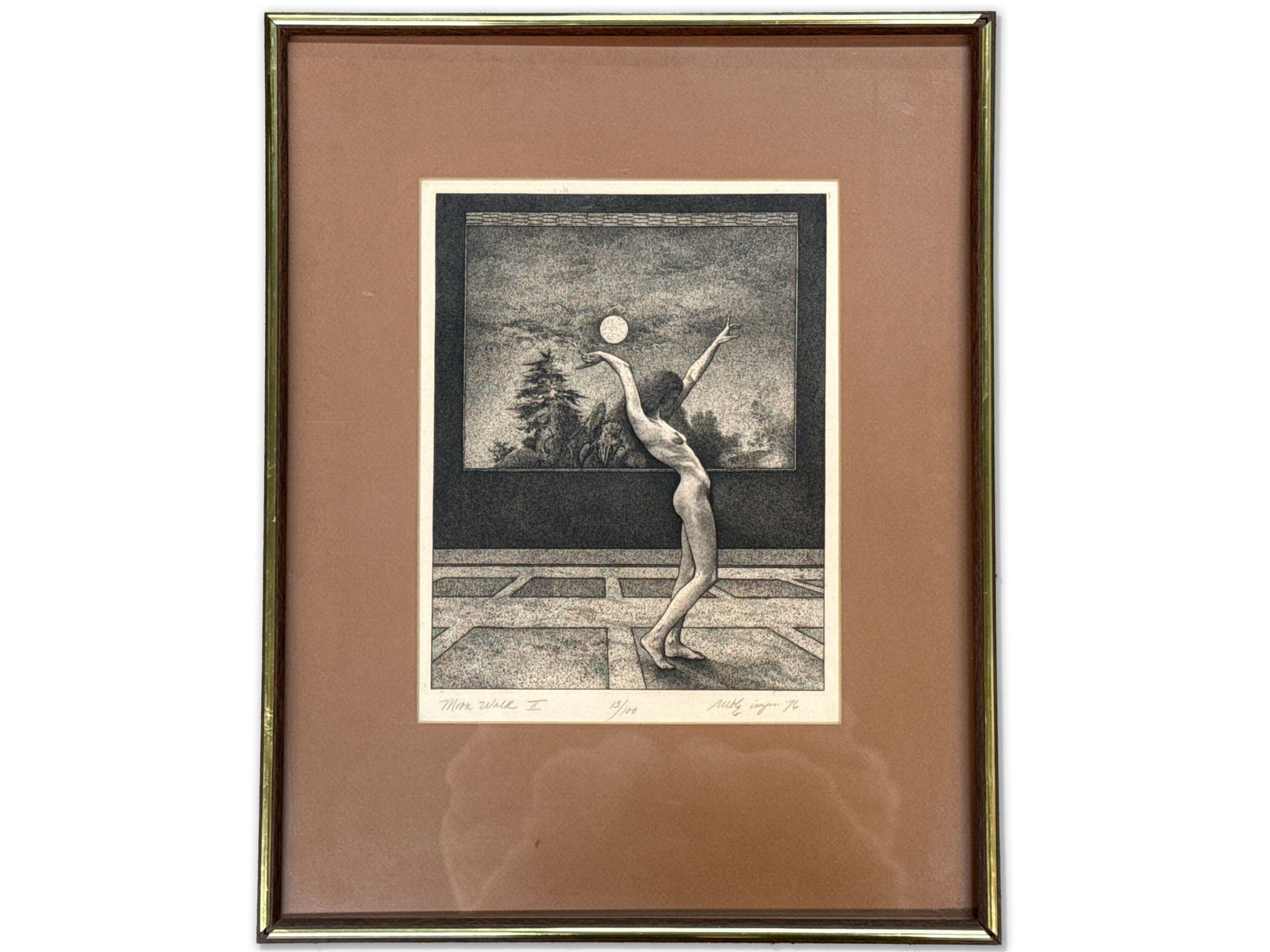 Ronald Ruble Lithograph: Moon Walk II: Ronald Ruble (American, Contemporary). A lithograph titled Moon Walk II. Pencil signed and dated, and numbered 13/100. Mat opening: 14in x 11in. Frame: 24in x 19in. | You have additional shipping