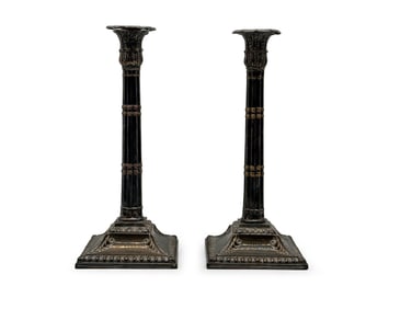 Pair of Neoclassical-style Sheffield Silver Plate Candlesticks