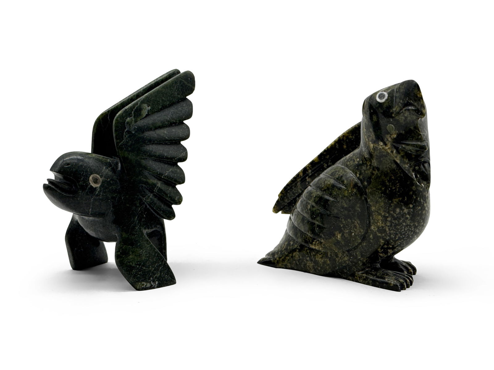 Two Inuit Carved Serpentine Owls (1 of 6)