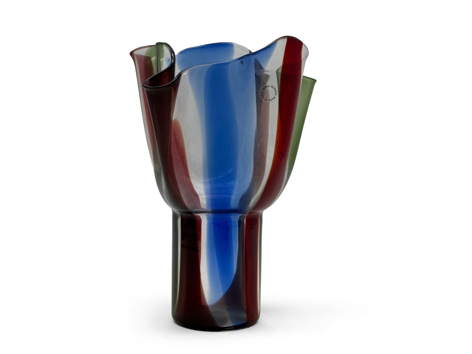 Timo Sarpaneva Vase From The Kukinto Series: A Timo Sarpaneva for Venini, Italy, ribbon glass vase from the "Kukinto" series. Signed and with factory sticker. Provenance: From the collection of Dr. John Shea of Philadelphia, PA. 9-1/2in tall x 7