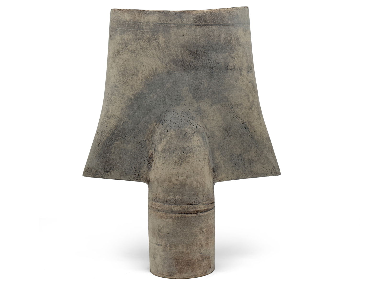 Hans Coper Large Spade Form Vase: Hans Coper (German/British, 1920-1981). A large spade-form stoneware vessel, the interior with a manganese glaze. Impressed with artist's seal on underside. Provenance: From the collection of Dr. John