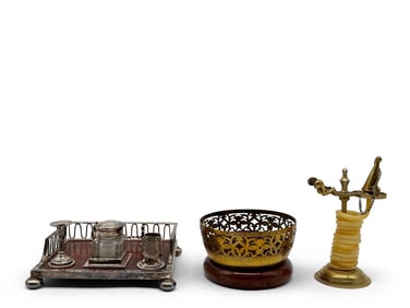 19th C. Wax Jack, Candleholder, and Desk Set