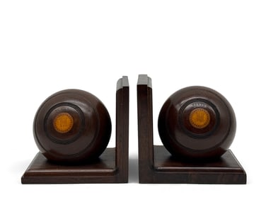 Two Thomas Taylor Lignum Vitae Lawn Ball Bookends