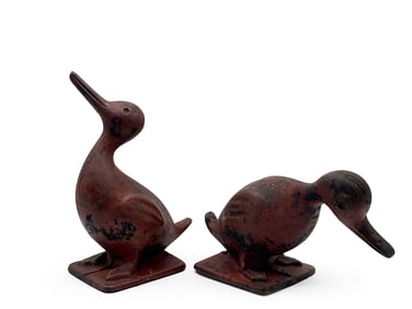 Red -Painted Cast Iron Duck Doorstops