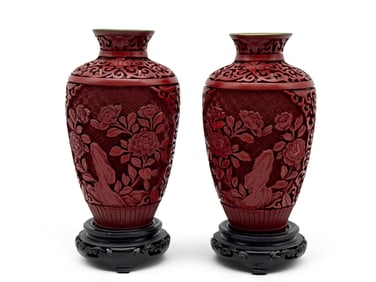 Two Chinese Carved Cinnabar Vases