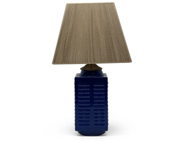 Chinese Cobalt Blue Glazed Cong Vase Lamp