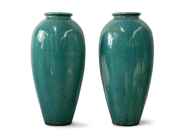 Large Pair of Turquoise Glazed Planters, Attrib. Galloway