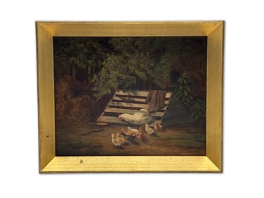 American Oil/Board: Hen and Chicks with Snake